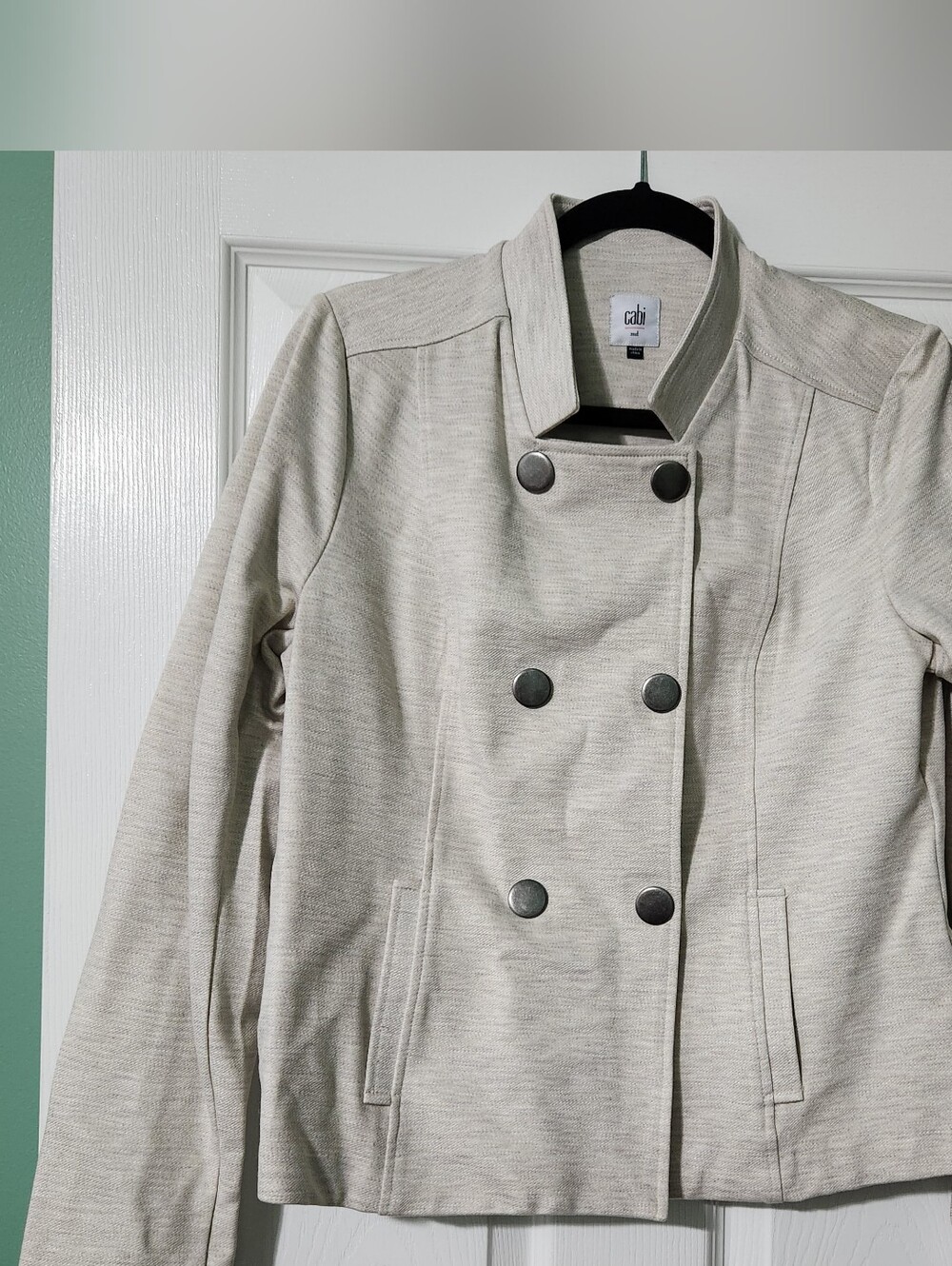 CAbi Light Cream Double-Breasted Cropped Pea Coat